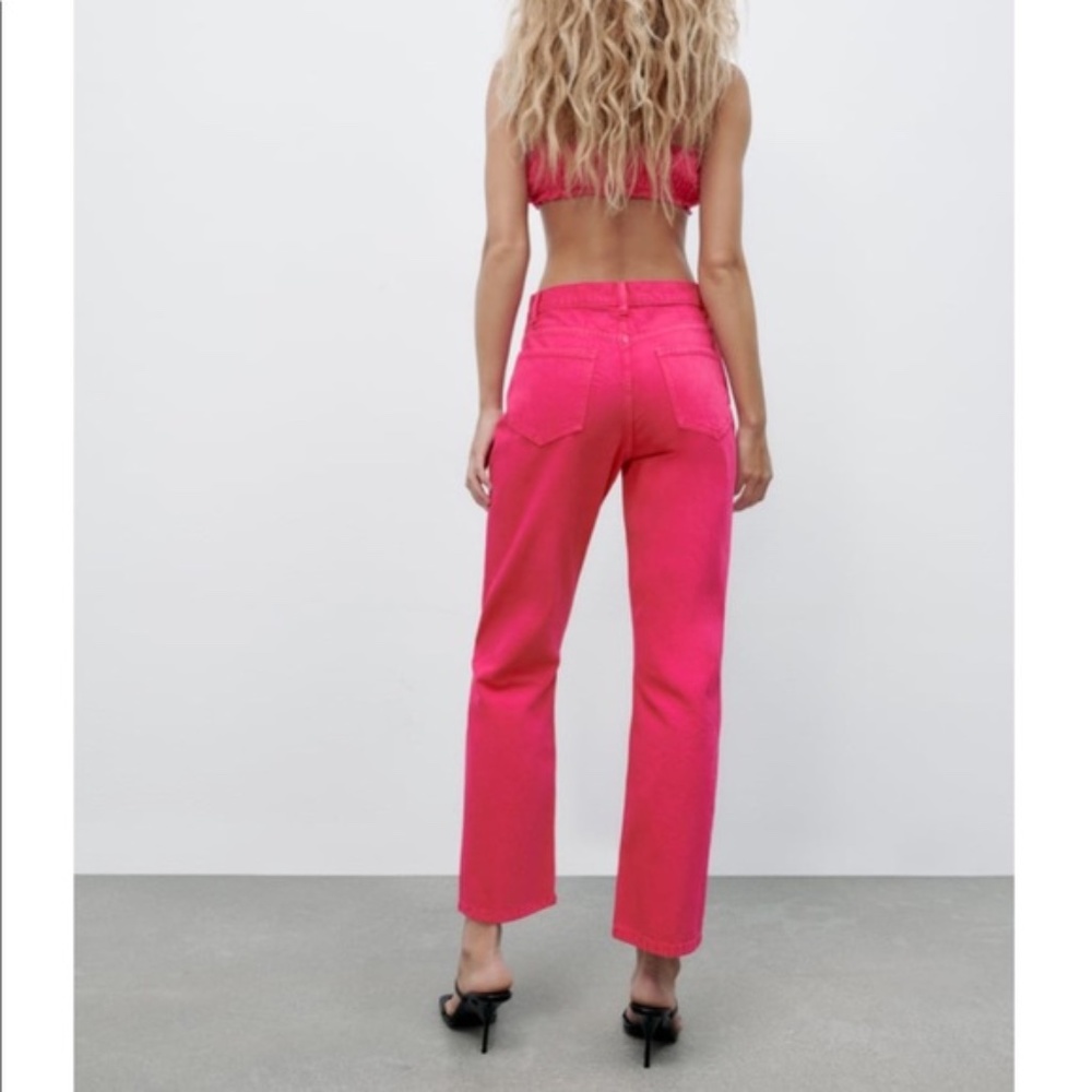 NWT Zara dark fuchsia high rise straight leg jeans - Picture 5 of 8